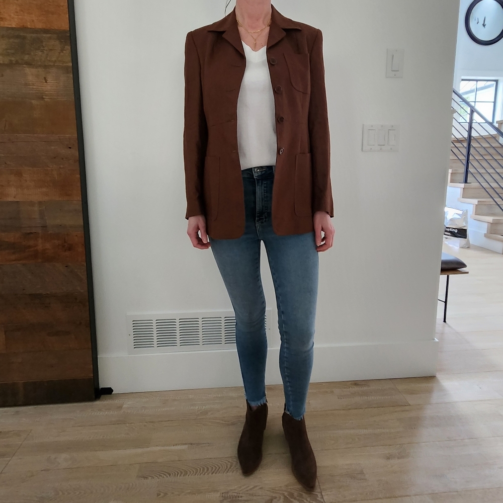 Chocolate brown linen blazer - Picture 5 of 6